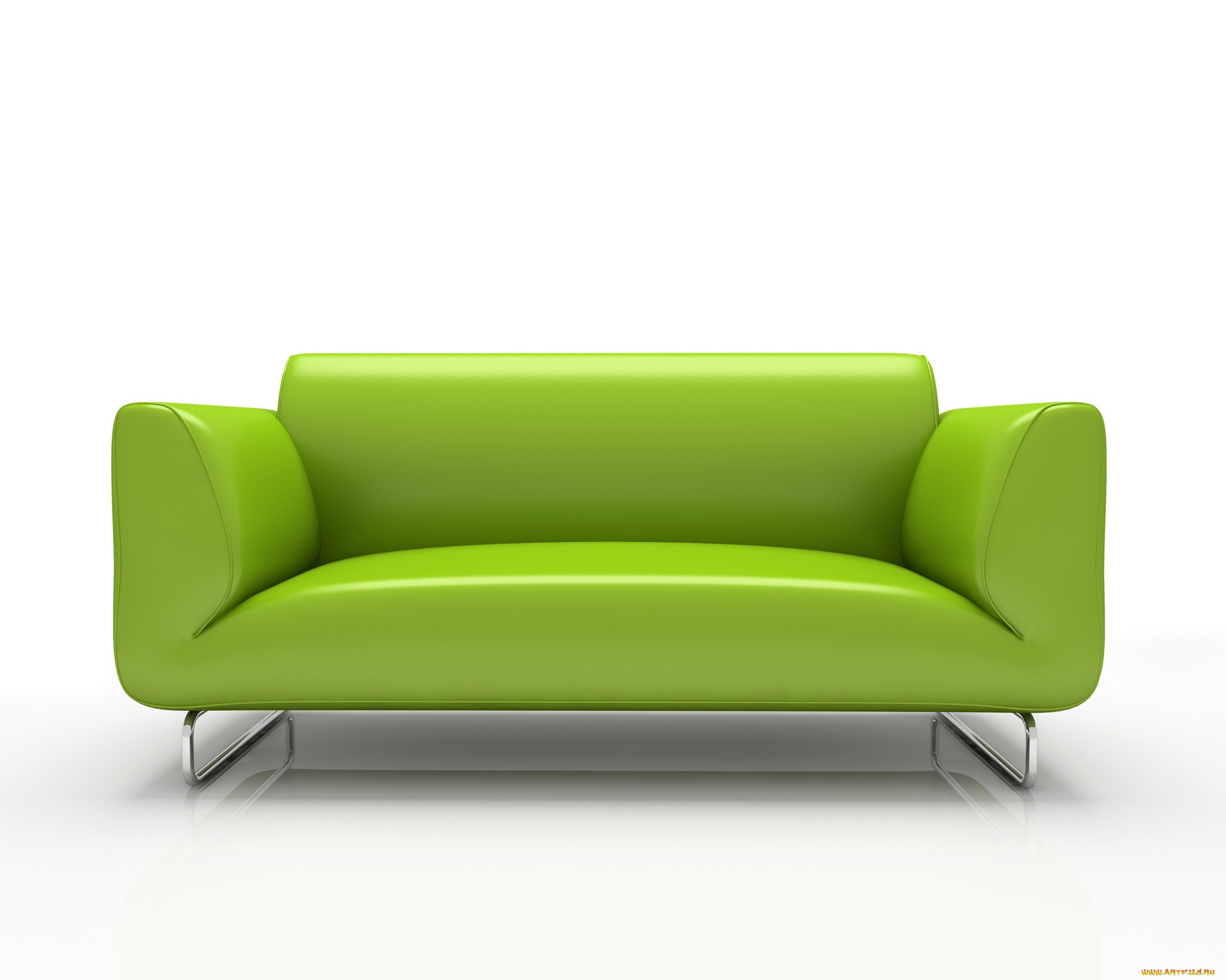 Зеленый диван на белом фоне